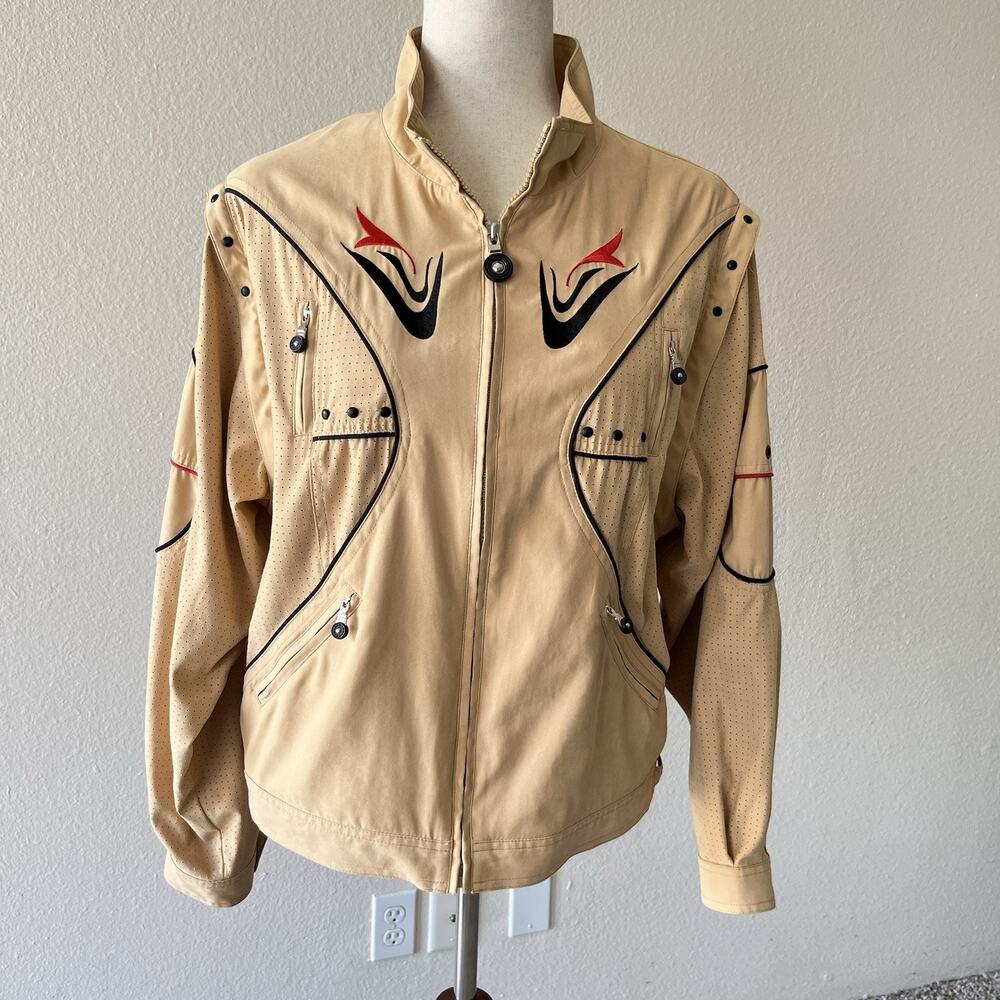 VTG Jamie Sadock Tan Western Jacket Full Zip Velvet Women’s Sz M
